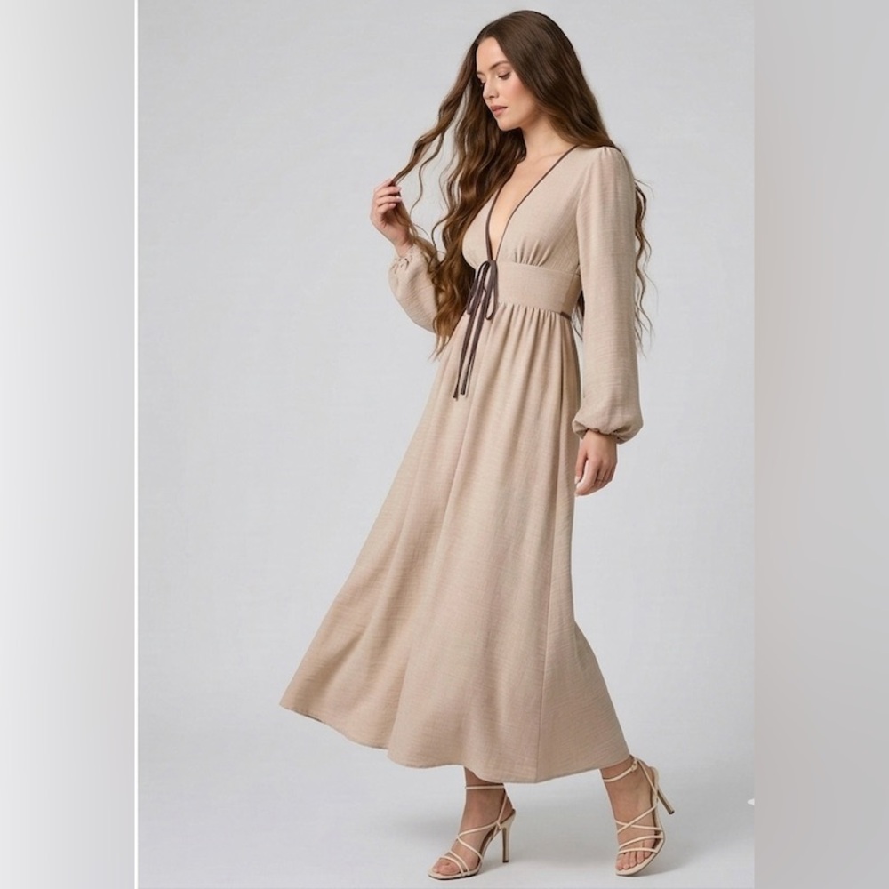 LAST ONE 🔥 Bohemian Luxe Sandstone Maxi Dress - Picture 3 of 6
